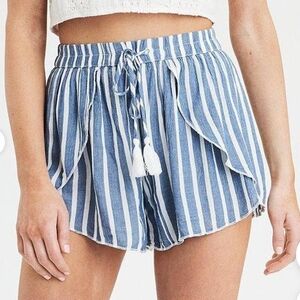 American Eagle Outfitters Women's Blue White Tassel Tie Boho Beach Shorts Size M